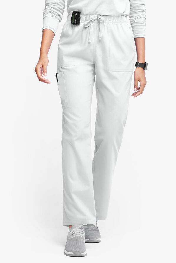 Pantalón médico Butter-Soft Originals de tiro medio estilo cargo con piernas rectas y 7 bolsillos para mujer - White - 1
