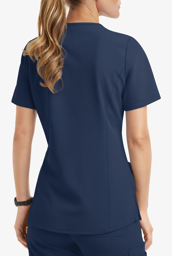 Blusa médica MOVEMENT by Butter-Soft Capella estilo cruzado con 5 bolsillos para mujer - Navy - 3