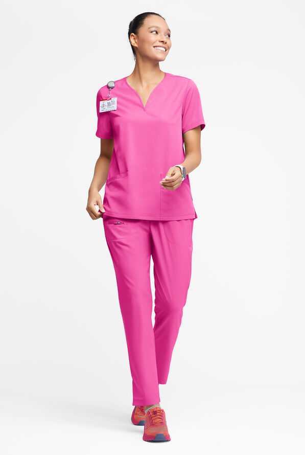WhisperLite Dahlia Women's 4-Pocket Stretch Notched Neck Scrub Top - Glam Pink - 3
