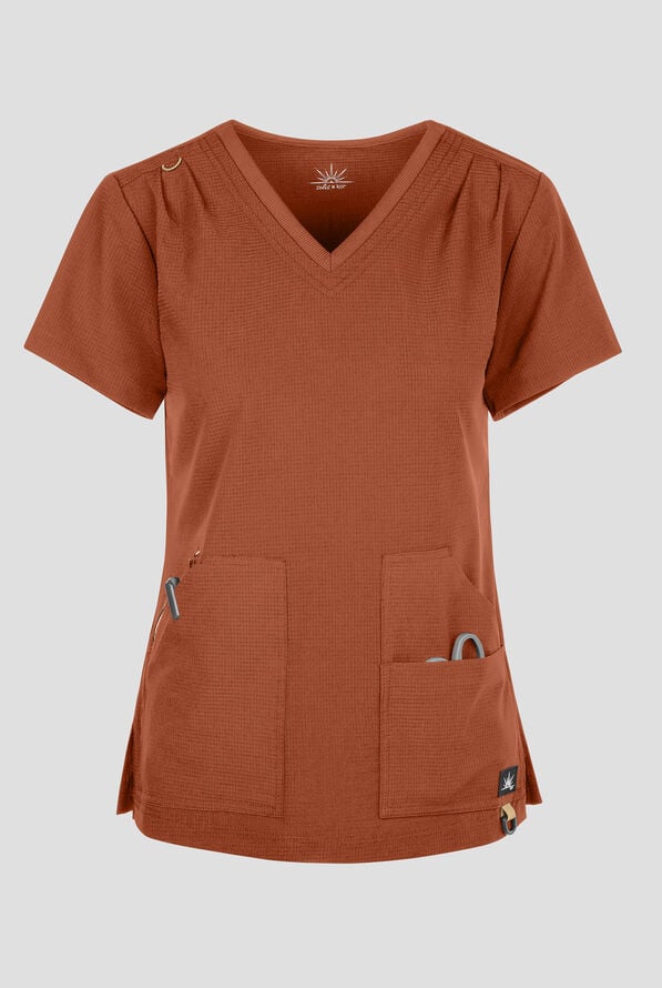 koi Solis Sari Women's 4-Pocket STRETCH V-Neck Scrub Top - Dark Copper - 1