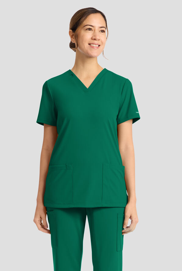 Cherokee Achieve Women's 2-Pocket STRETCH Knit V-Neck Scrub Top - Hunter - 2