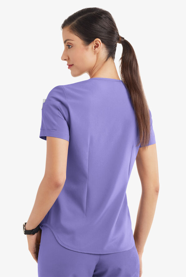Easy STRETCH Chloe Women's 3-Pocket V-Neck Tuck-In Scrub Top - Blueberry Crush - 4