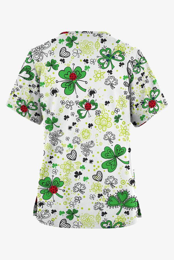 Blusa médica estampada Butter-Soft Originals Ladies and Clovers de corte clásico con cuello en V y 2 bolsillos para mujer - null - 2