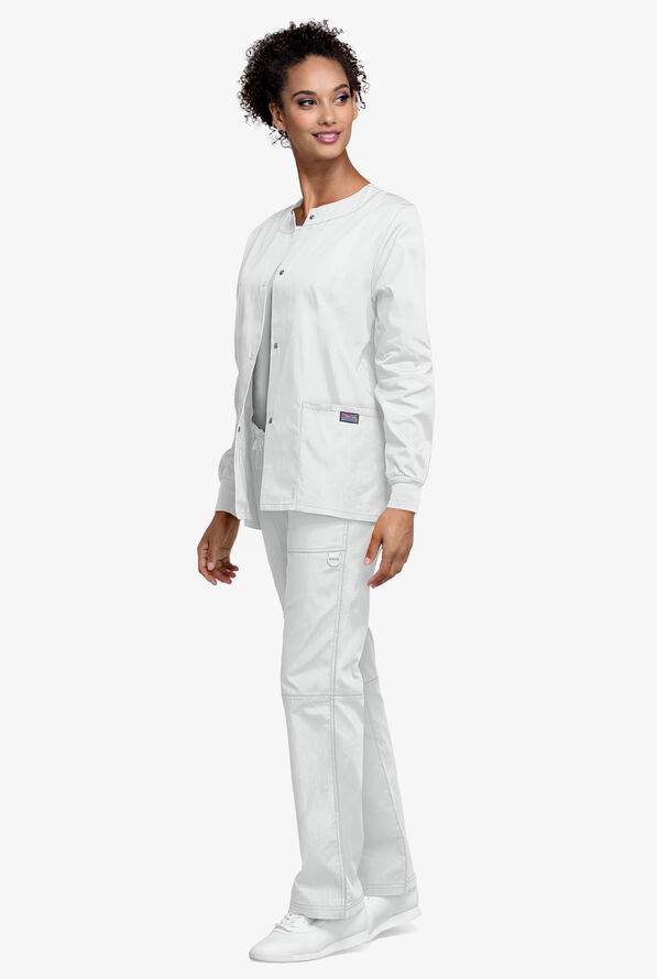 Cherokee Workwear Women's 3-Pocket Snap Front Scrub Jacket - White - 4