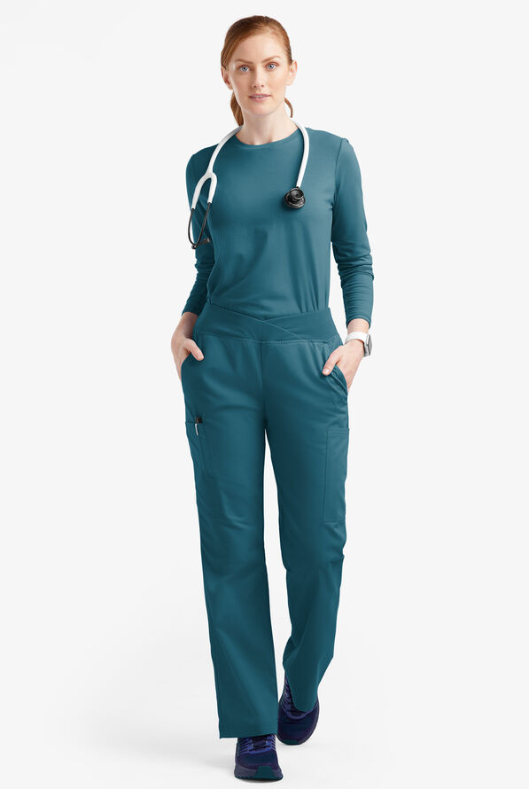 Pantalón médico Butter-Soft Originals Tall de tiro medio y cintura cruzada con piernas anchas y 7 bolsillos para mujer - Caribbean Blue - 4