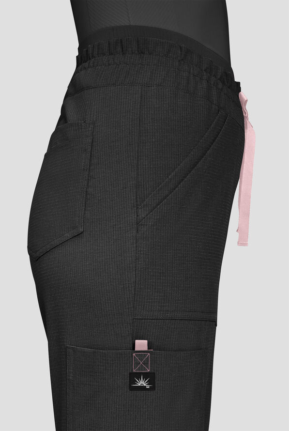 koi Solis Freda Women's 8-Pocket STRETCH Rib-Knit Double Waist Straight Leg Cargo Scrub Pant - Black - 3
