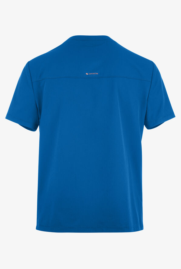 Infinity GNR8 Men's 3-Pocket STRETCH Rib-Knit Panel Zip Placket V-Neck Scrub Top - Royal - 2