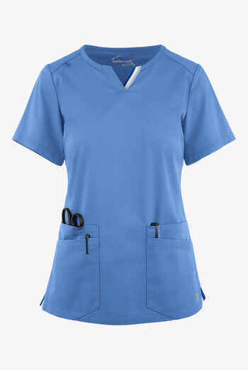 Butter-Soft STRETCH Women's 6-Pocket Short Sleeve Notch Placket with Sport Trim Detail Scrub Top