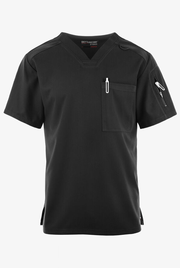 Grey's Anatomy by Barco Spandex STRETCH Murphy Men's 2-Pocket V-Neck Scrub Top - Black - 1