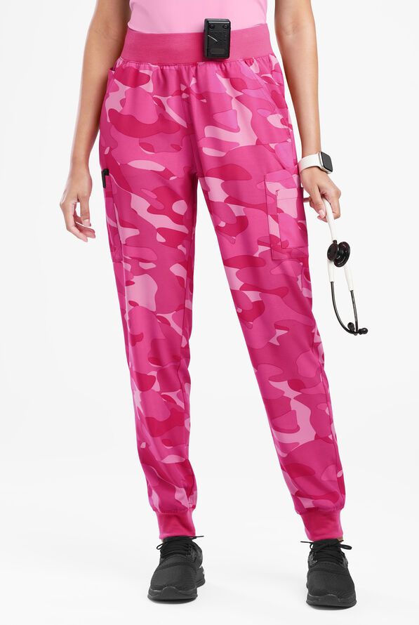 Easy Stretch Cloud Camo Flirt Women’s 5-Pocket Jogger Print Scrub Pants - null - 1