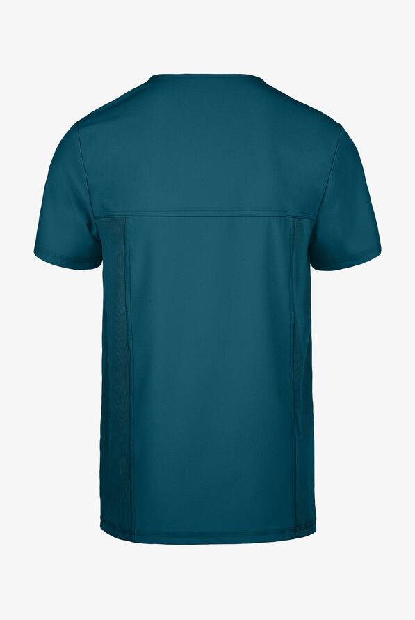 Infinity Men's 3-Pocket STRETCH Rib-Knit Side Panel Scrub Top - Caribbean Blue - 3