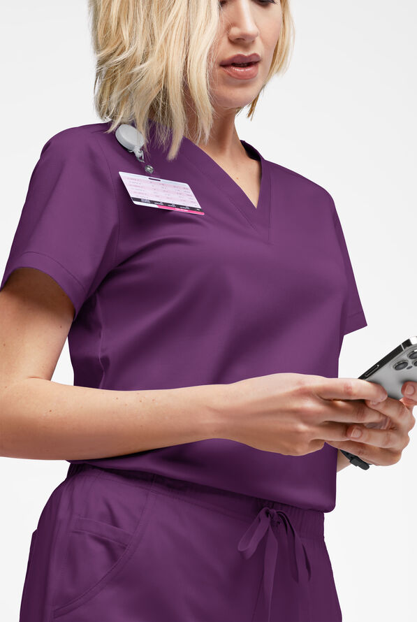 Butter-Soft STRETCH Women's V-Neck Tuck In Top - Eggplant - 2