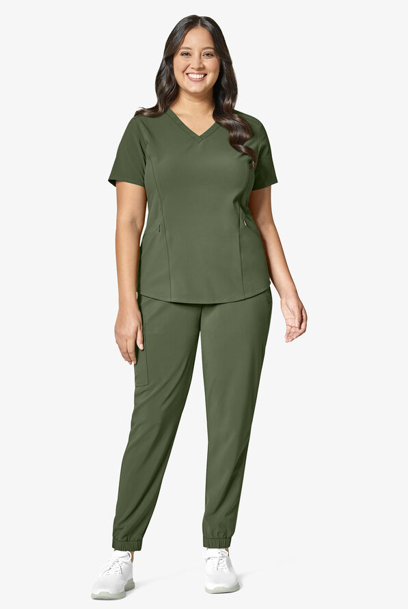 Wink Renew Women's 4-Pocket STRETCH V-Neck Scrub Top - Olive - 2