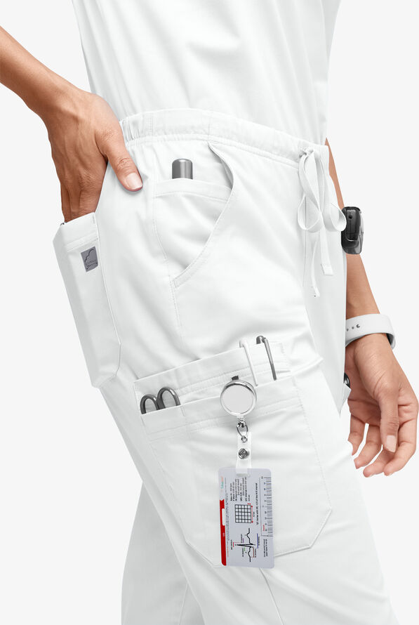 Butter-Soft STRETCH Women’s 10-Pocket Mid Rise Straight Leg Scrub Pant - Tall - White - 3