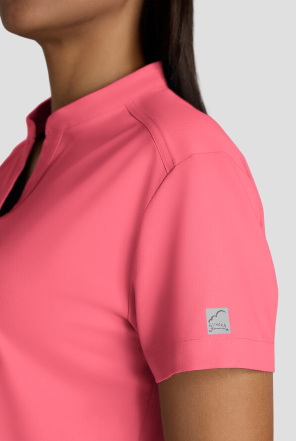 Blusa m&eacute;dica holgada Butter-Soft STRETCH FLXTEK estilo Henley con 2 bolsillos para mujer - Rouge Rose - 4