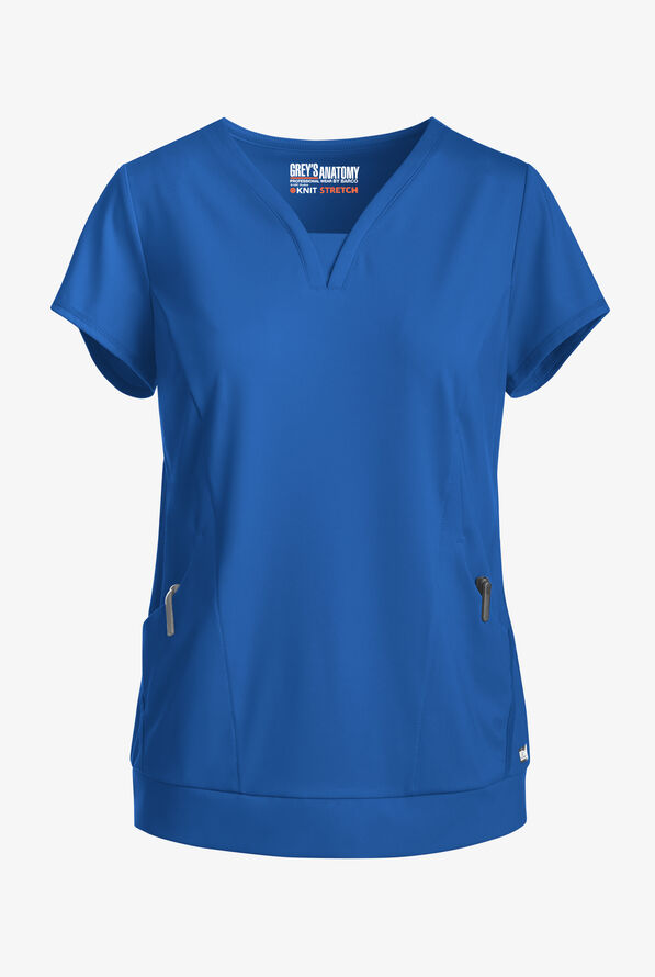 Grey's Anatomy by Barco Knit STRETCH Motivate Women's 2-Pocket Banded V-Neck Scrub Top - Royal - 1