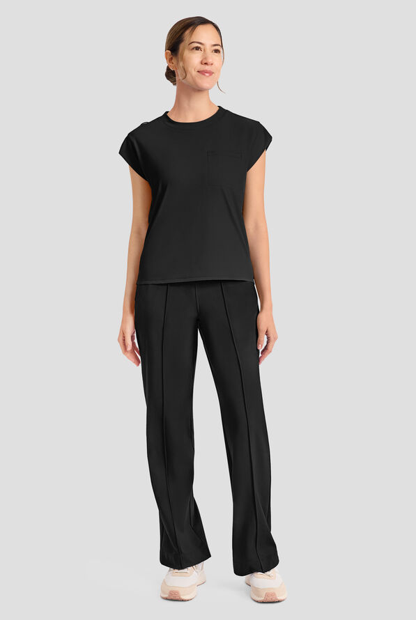 Cherokee Achieve Women's 1-Pocket STRETCH Raglan Sleeve Crew Neck Knit Scrub Top - Black - 4