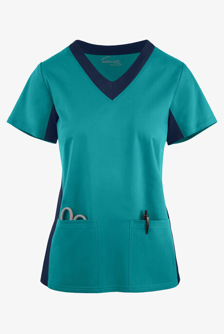 Butter-Soft STRETCH Women's 3-Pocket Contrast Scrub Top