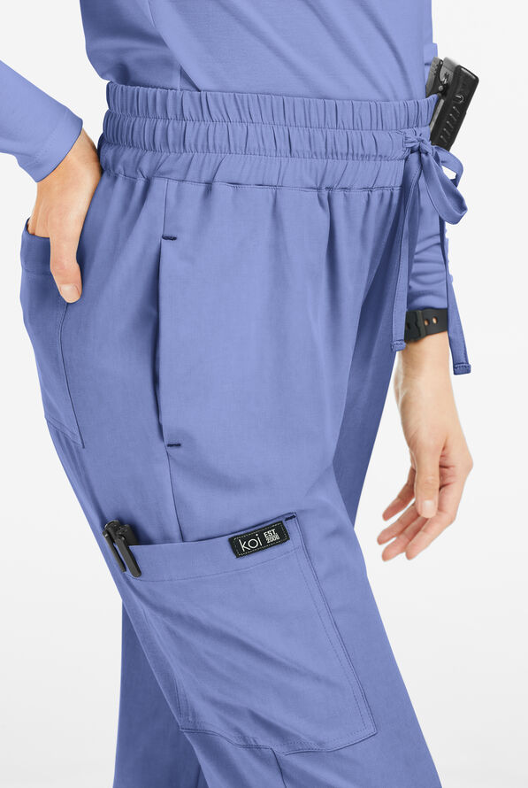 koi Basics Gemma Women's 5-Pocket STRETCH Cargo Jogger Scrub Pants - Ceil Blue - 2
