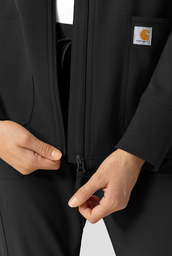 Carhartt Force Rugged Flex Women's 4-Pocket Zip Waffle Hoodie Scrub Jacket - Black - 3