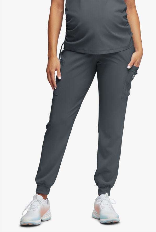 Easy STRETCH Chrissy Women's Maternity 4-Pocket Tapered Leg Jogger Scrub Pants - Pewter - 1