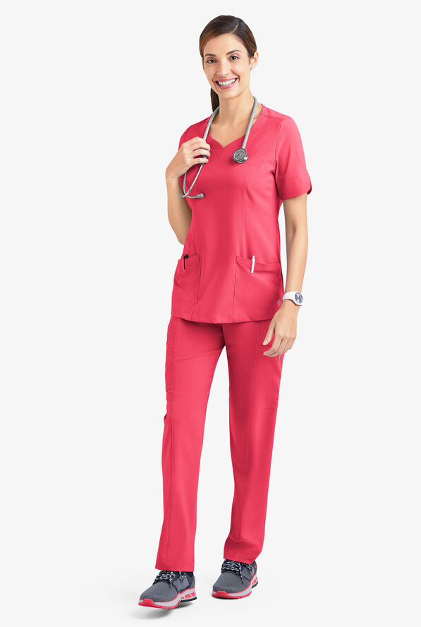 Easy STRETCH Aisha Women's 2-Pocket Sweetheart Neckline Scrub Top - Bright Watermelon - 2