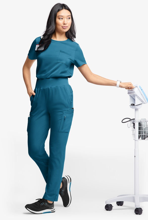 WhisperLite Semira Women's 11-Pocket High Waisted Cargo Scrub Pants - Caribbean Blue - 2
