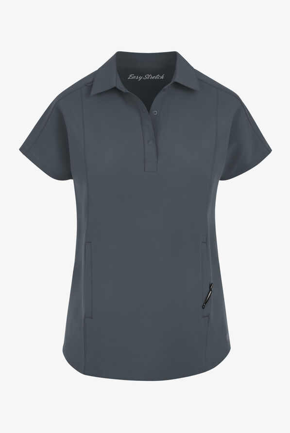 Easy STRETCH LEA Women's 3-Pocket Polo Collar Scrub Top - Pewter - 1