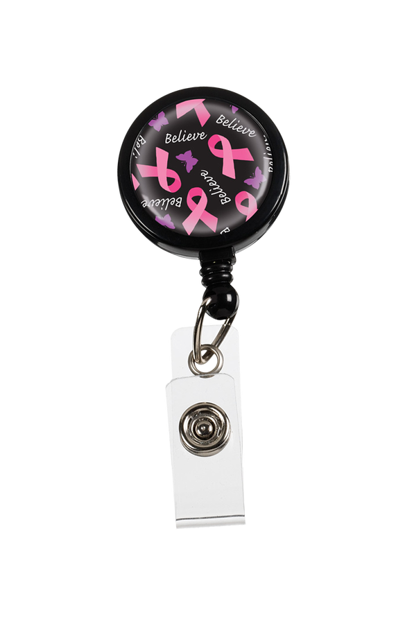 Prestige Retracteze™ Pink Ribbons and Butterflies Button Snap ID Badge Holder - null - 1