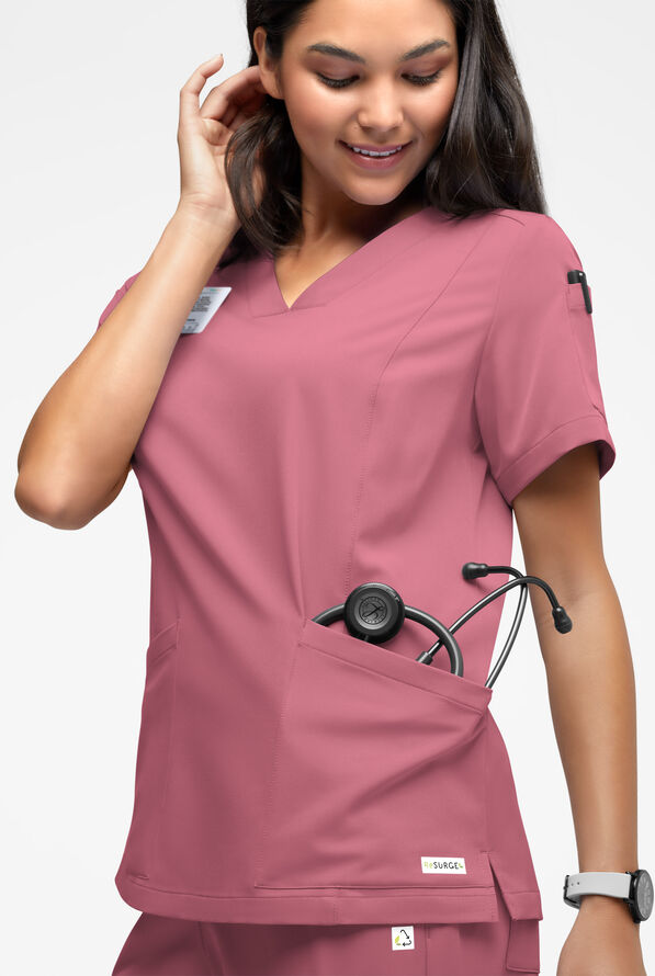 Blusa médica ReSurge Ruby con cuello en V y 5 bolsillos para mujer - Tea Rose - 3