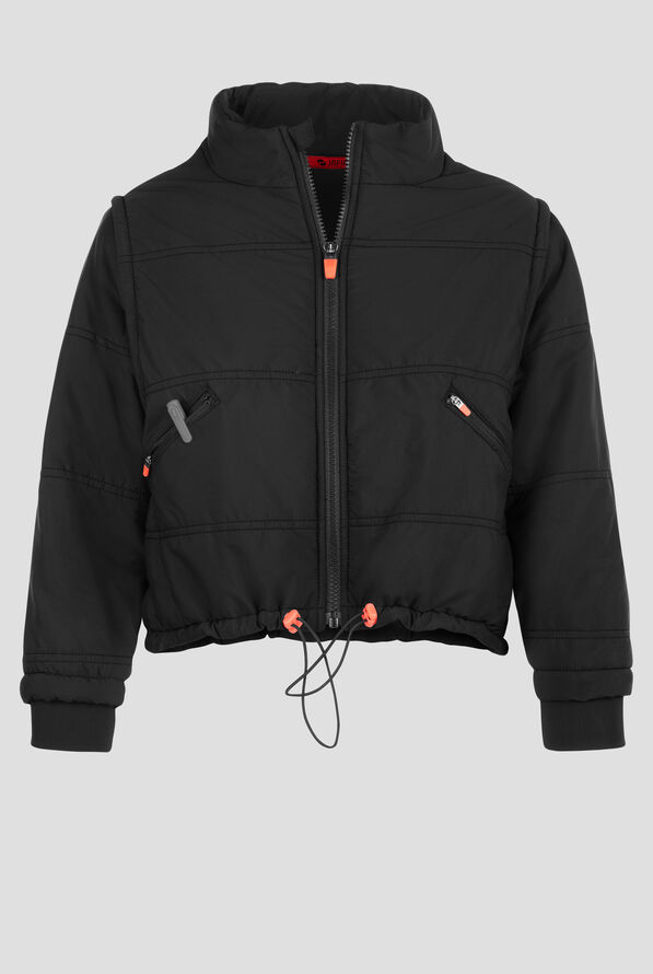 Infinity GNR8 Women's 2-Pocket STRETCH  Zip Convertible Crop Quilted  Scrub Jacket - Black - 1