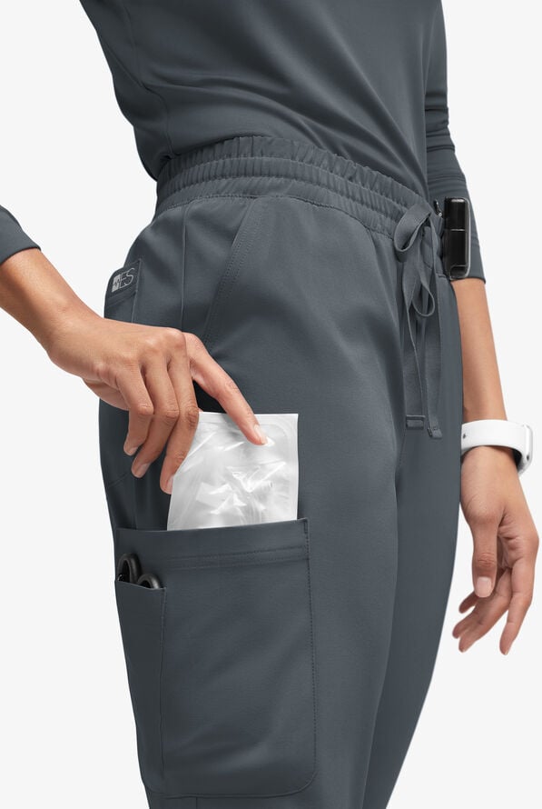 Easy STRETCH Naya Women’s Natural Waist 6-Pocket Straight Leg Scrub Pants - Petite - Pewter - 2