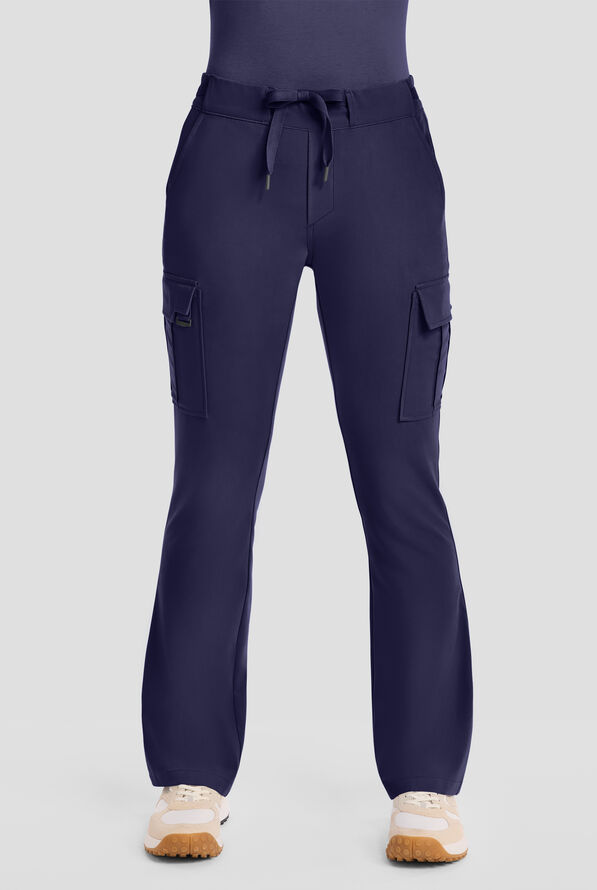 Healing Hands Quest Blair Women's 6-Pocket STRETCH Flare Leg Drawstring Cargo Scrub Pants - Petite - Navy - 1