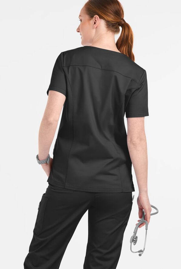 Butter-Soft STRETCH Women's 6-Pocket Crystal Bling Scrub Top - Black - 3