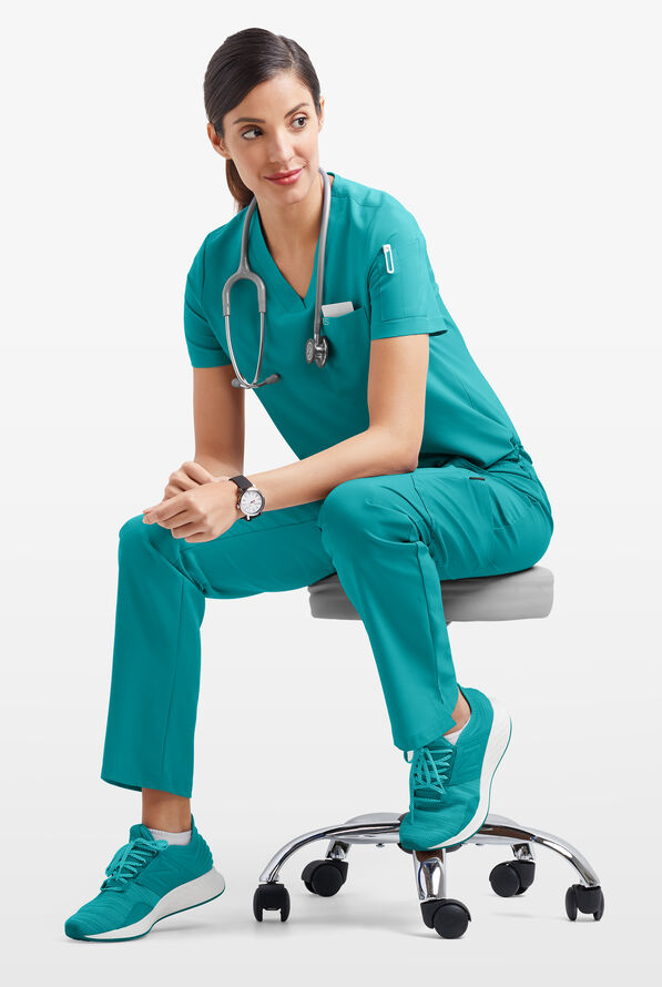 Easy STRETCH Chloe Women's 3-Pocket V-Neck Tuck-In Scrub Top - Teal - 6