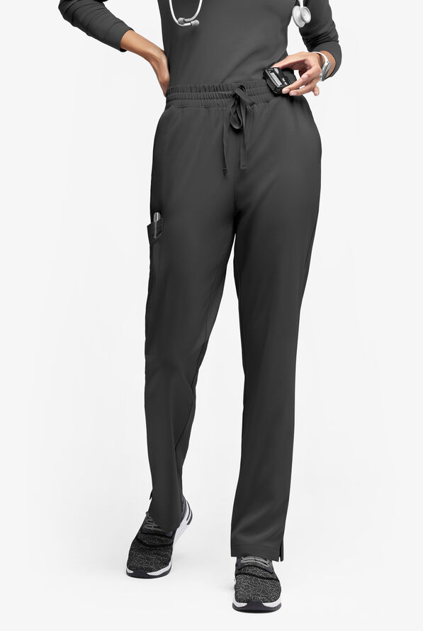 Easy STRETCH Naya Women’s Natural Waist 6-Pocket Straight Leg Scrub Pants - Petite - Onyx Black - 1