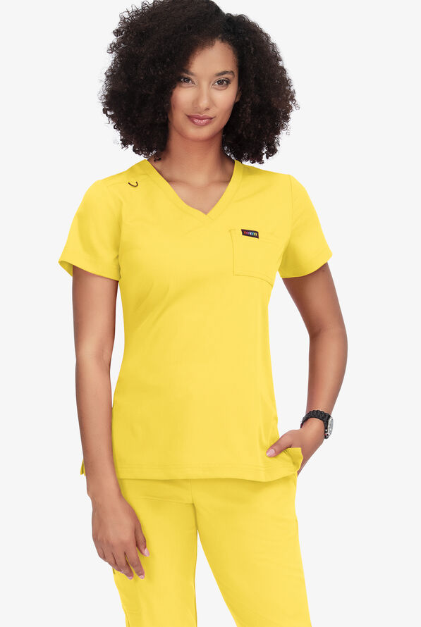 French Bull by koi Coco Women's 1-Pocket STRETCH V-Neck Scrub Top - Sunshine - 2