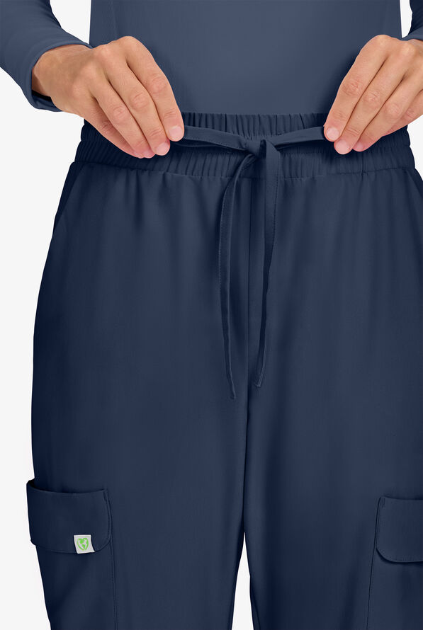 Planet koi Terra Women's 6-Pocket STRETCH Drawstring Waist Cargo Jogger Scrub Pants - Navy - 2