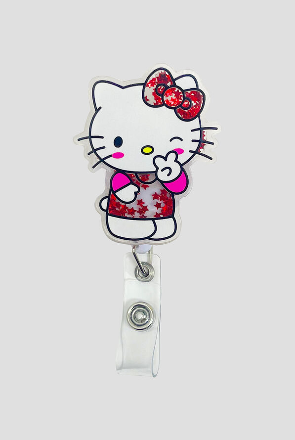 Cutieful Peace Sign Hello Kitty Shaker ID Badge Holder - null - 1