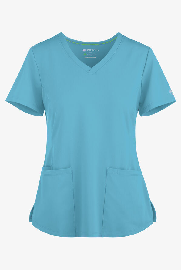 HH Works by Healing Hands Monica Women's 4-Pocket STRETCH V-Neck Scrub Top - Fresh Blue - 1