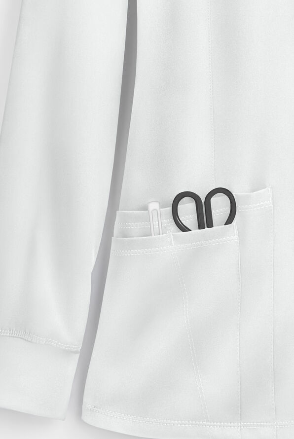 HH Works by Healing Hands Megan Women's 4-Pocket STRETCH Round Neck Warm-Up Scrub Jacket - White - 4