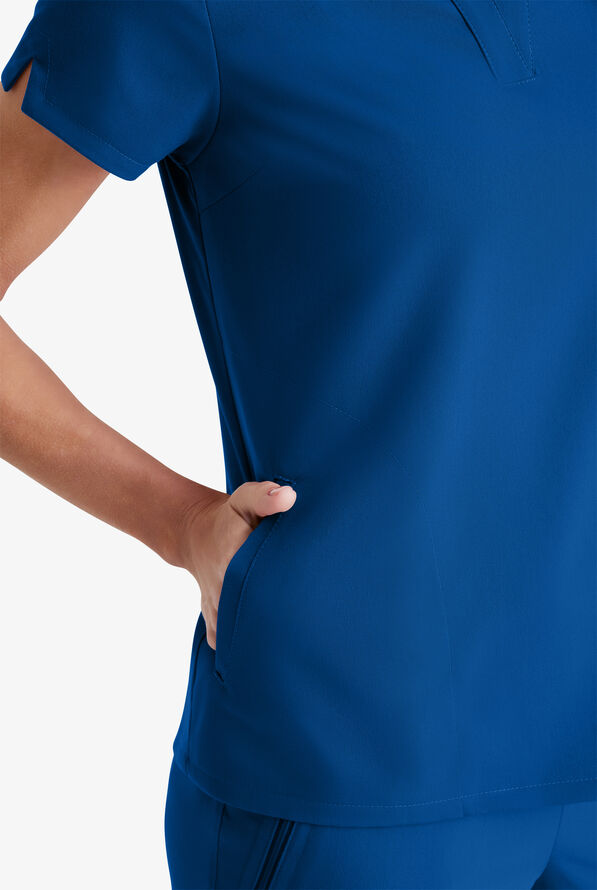 Grey's Anatomy by Barco Spandex STRETCH Avery Women's 2-Pocket Notch Sleeve V-Neck Scrub Top - Royal - 3