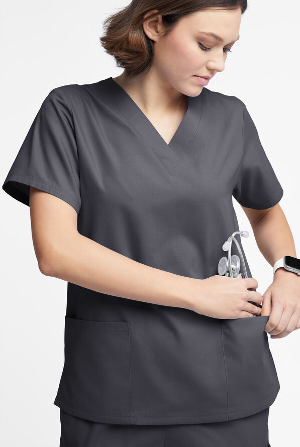Butter-Soft Originals Women's 2-Pocket V-Neck Scrub Top - Pewter - 4