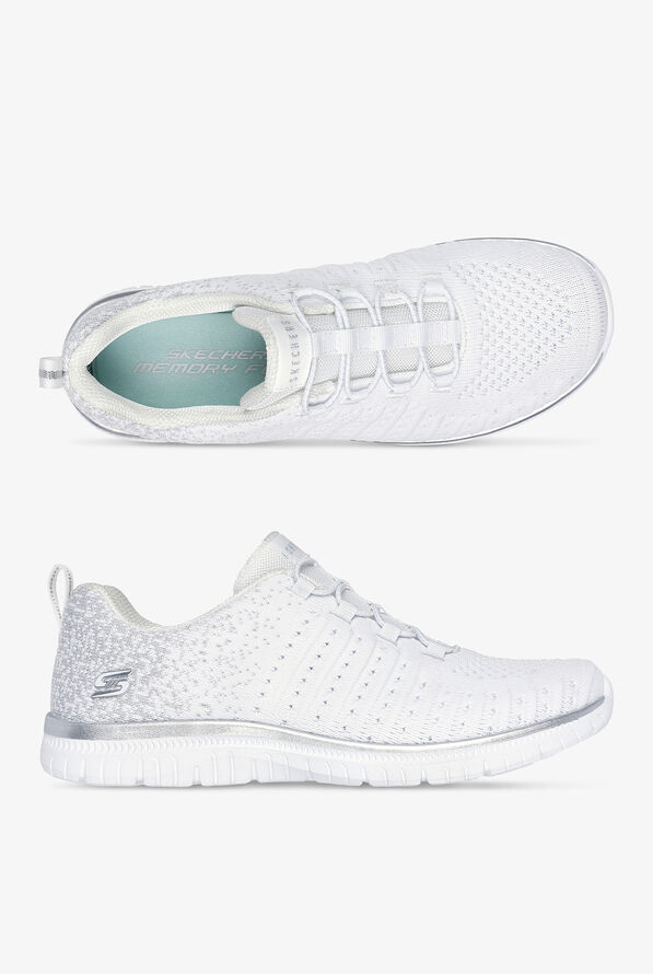 Skechers Sport Virtue Lucent Metallic White Knit Bungee Athletic Slip-On Nursing Shoes - null - 1