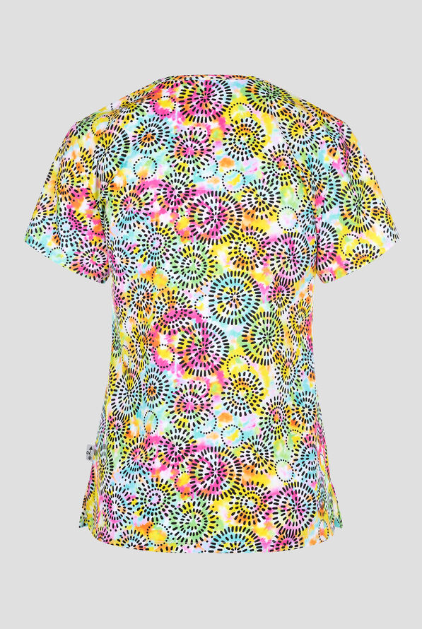 Zavate Ava Therese Bold Motion Women's 2-Pocket STRETCH V-Neck Print Scrub Top - null - 2