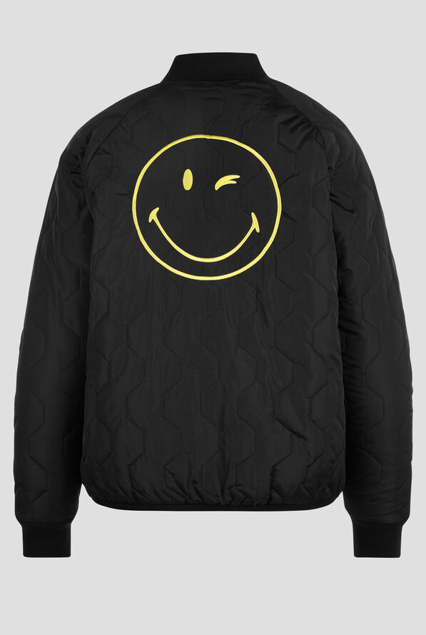 koi Smiley World Two Cool Women's 2-Pocket Reversible Scrub Jacket - Black/Yellow - 1