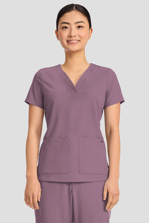 Healing Hands Quest Briana Women's 3-Pocket STRETCH Y-Neck Scrub Top - Elderberry - 2