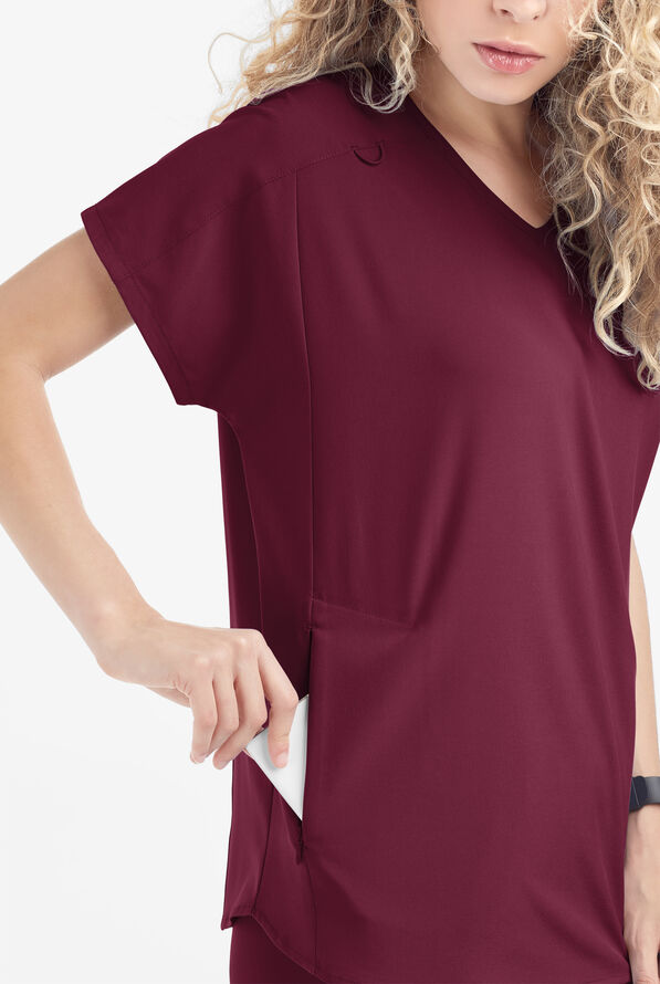Easy STRETCH Sierra Women's Oversized 2 Pocket V-Neck Scrub Top - Wine - 4