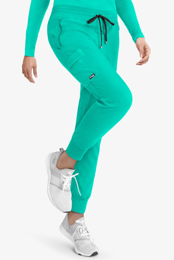 Grey's Anatomy by Barco Spandex STRETCH Eden Women's 5-Pocket Cargo Jogger Scrub Pants - Alpine Aqua - 4