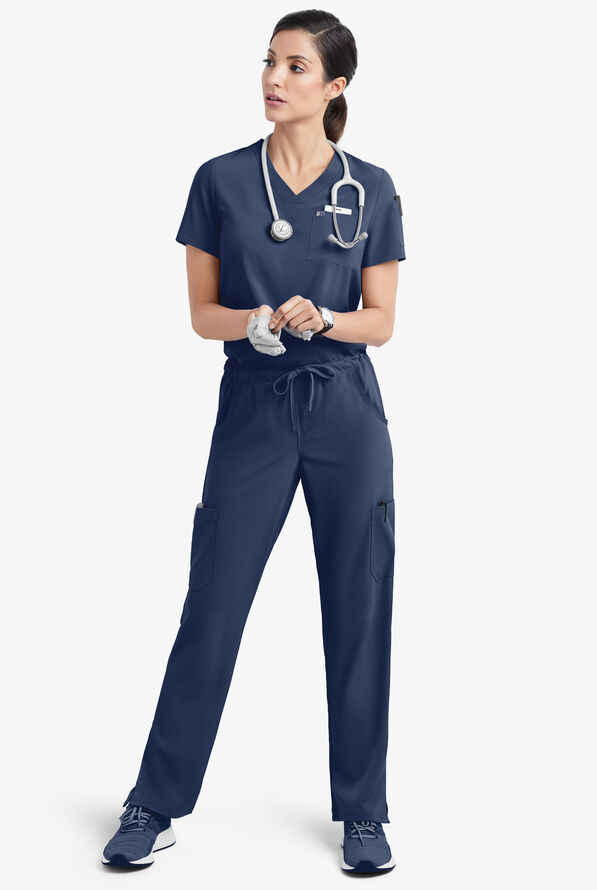 Easy STRETCH Chloe Women's 3-Pocket V-Neck Tuck-In Scrub Top - Navy - 2